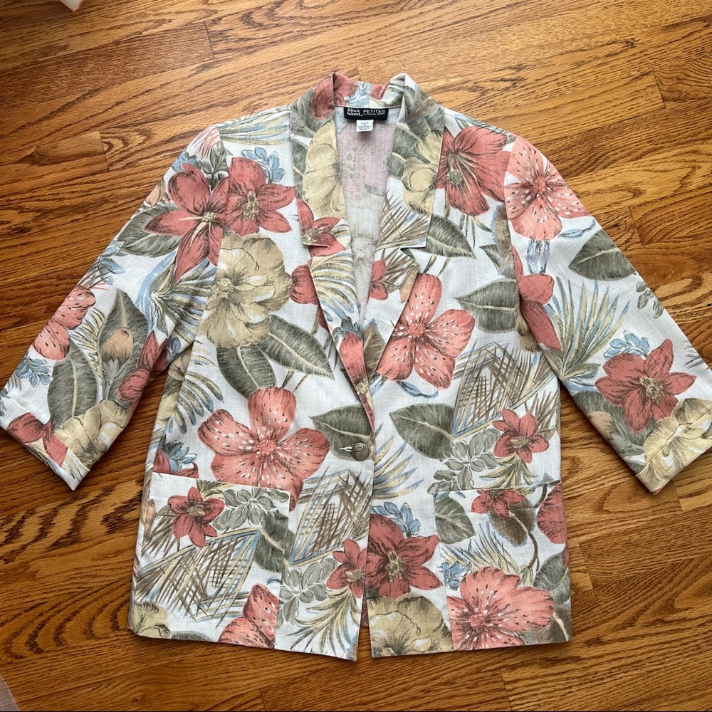 BLOCK ISLAND Petite BY MARINA PAPPAS BLAZER JACKET Sz 10 Multicolor Floral Print